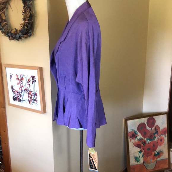 Vintage 90s CHRISTINE DAVID Size 10 Peplum 2-Button Blazer Top Vivid Purple NEW - Picture 7 of 16